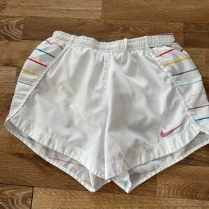 Nike Women's White Shorts with Multicolor Stripes